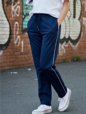 Wildfang The Essential Piped Drawstring Pant NWOT Navy/White
